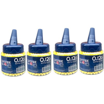 4 Tubs of 1000 Spitfire Seamless Yellow 0.12g Plastic 6mm BB Gun Pellets - 4000 Pellets
